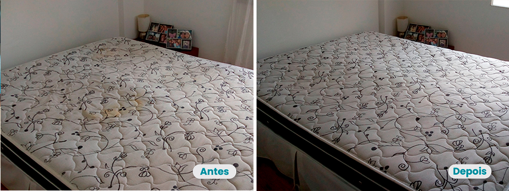 Antes e depois da limpeza de estofados feita pela Líder Limpeza em SP